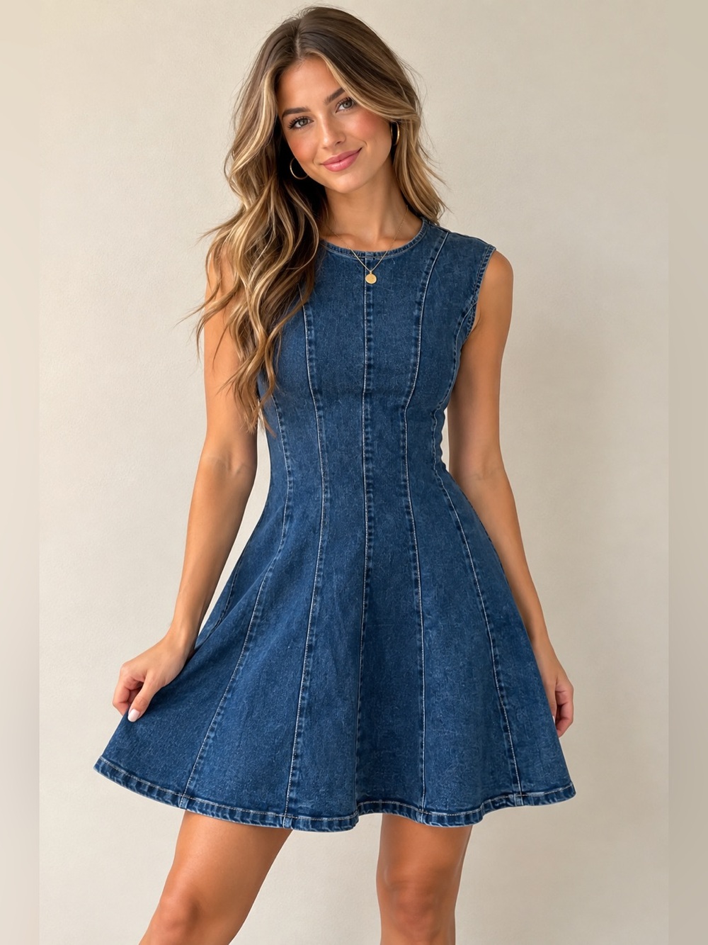 KDF Denim Dress NWT Size S Blue Sleeveless Fit & Flare